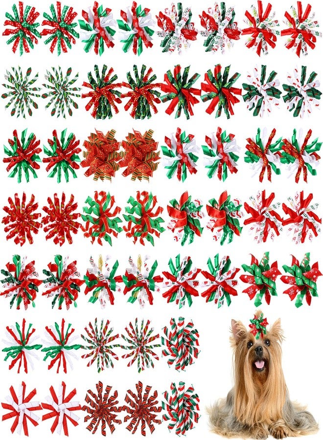 مجموعة SilTriangle من 50 قطعة من ربطات شعر الكلاب لعيد الميلاد مع أربطة مطاطية، إكسسوارات شعر الحيوانات الأليفة لعيد الميلاد، ربطات شعر لتزيين الجراء والقطط الصغيرة (أنماط متنوعة) - Image 1